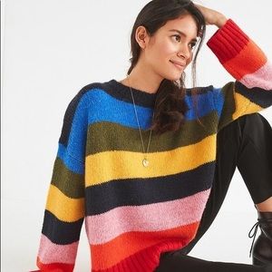 UO Rainbow Knit Stripe Oversized Sweater
